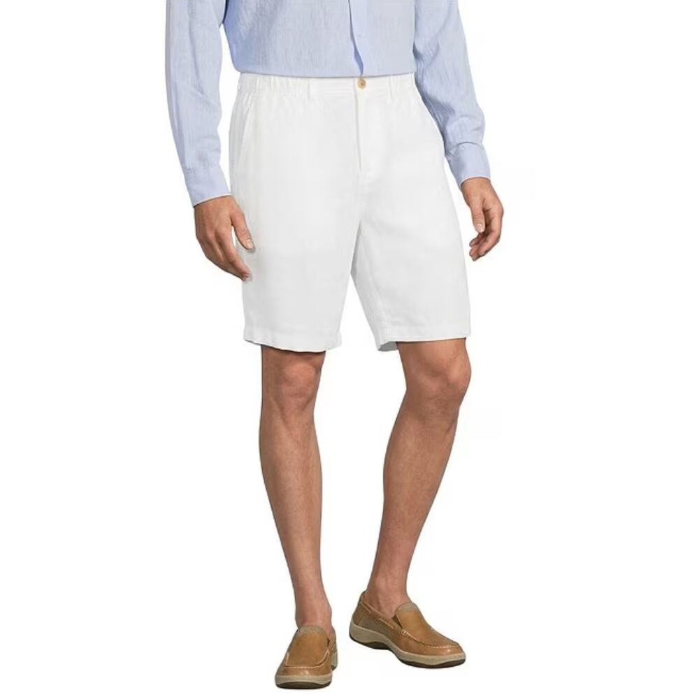 Caribbean 100% Linen White Shorts Mens Sz 52 10" Inseam White Elastic Drawstring